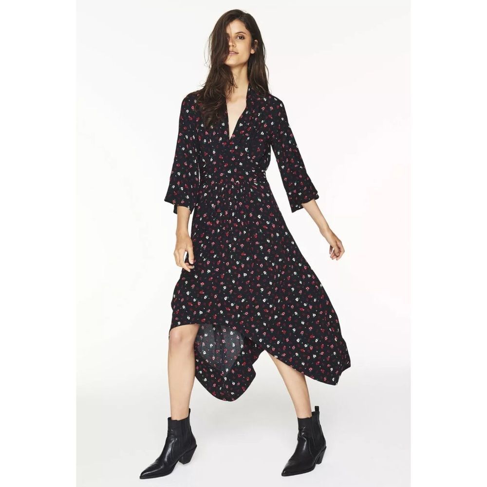 BA&SH Lilia V-Neck Floral Midi Dress